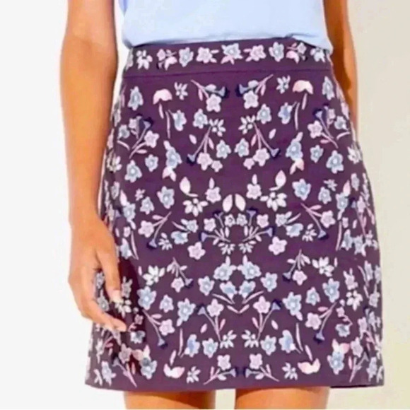 Loft Ann Taylor purple floral embroidered all over lined zip back mini s… - Picture 2 of 11